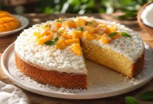 طرز تهیه کیک انبه نارگیلی با بافت اسفنجی و لطیف